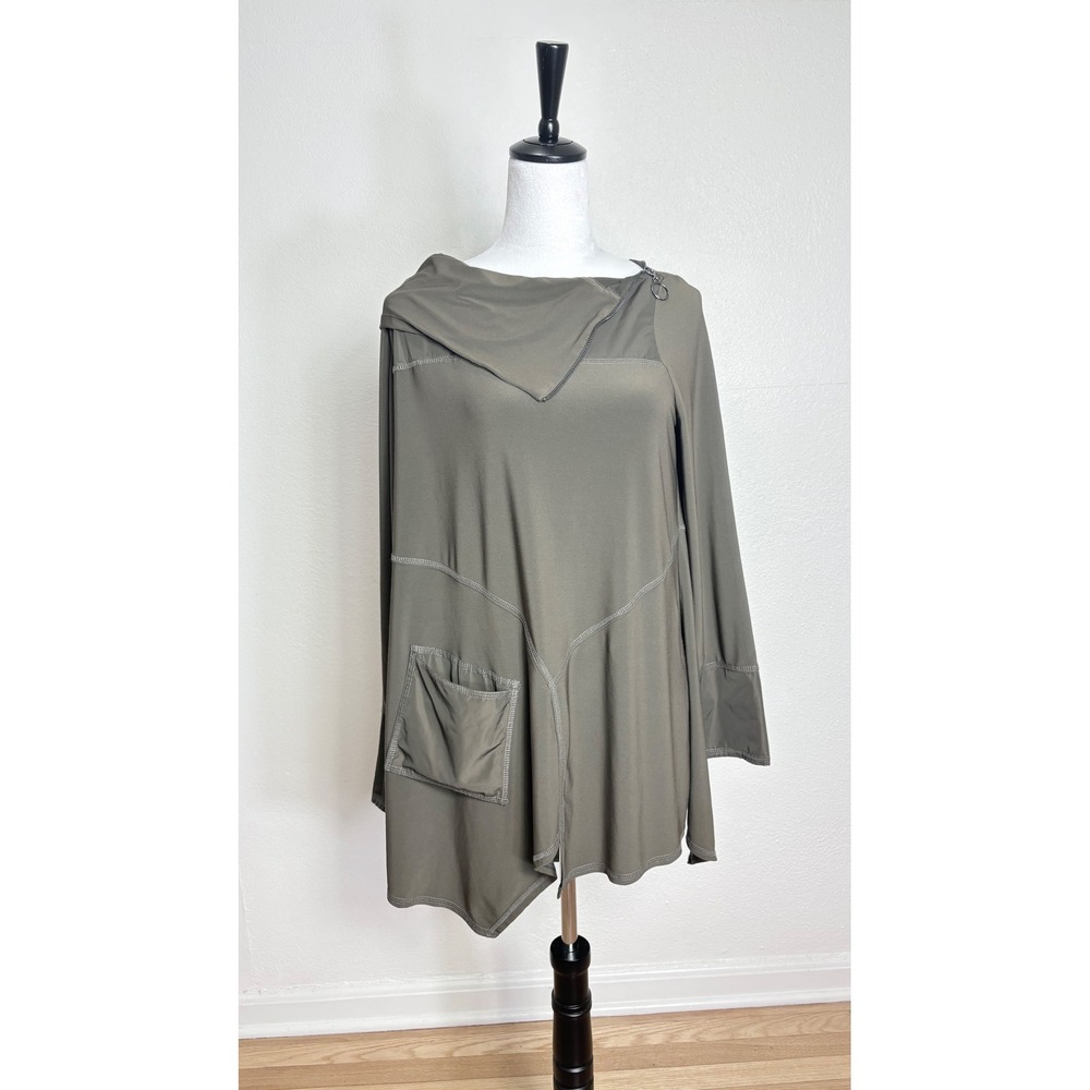 Joseph Ribkoff Olive Green Lagenlook Oversized Asymmetrical Tunic Top Size 8
